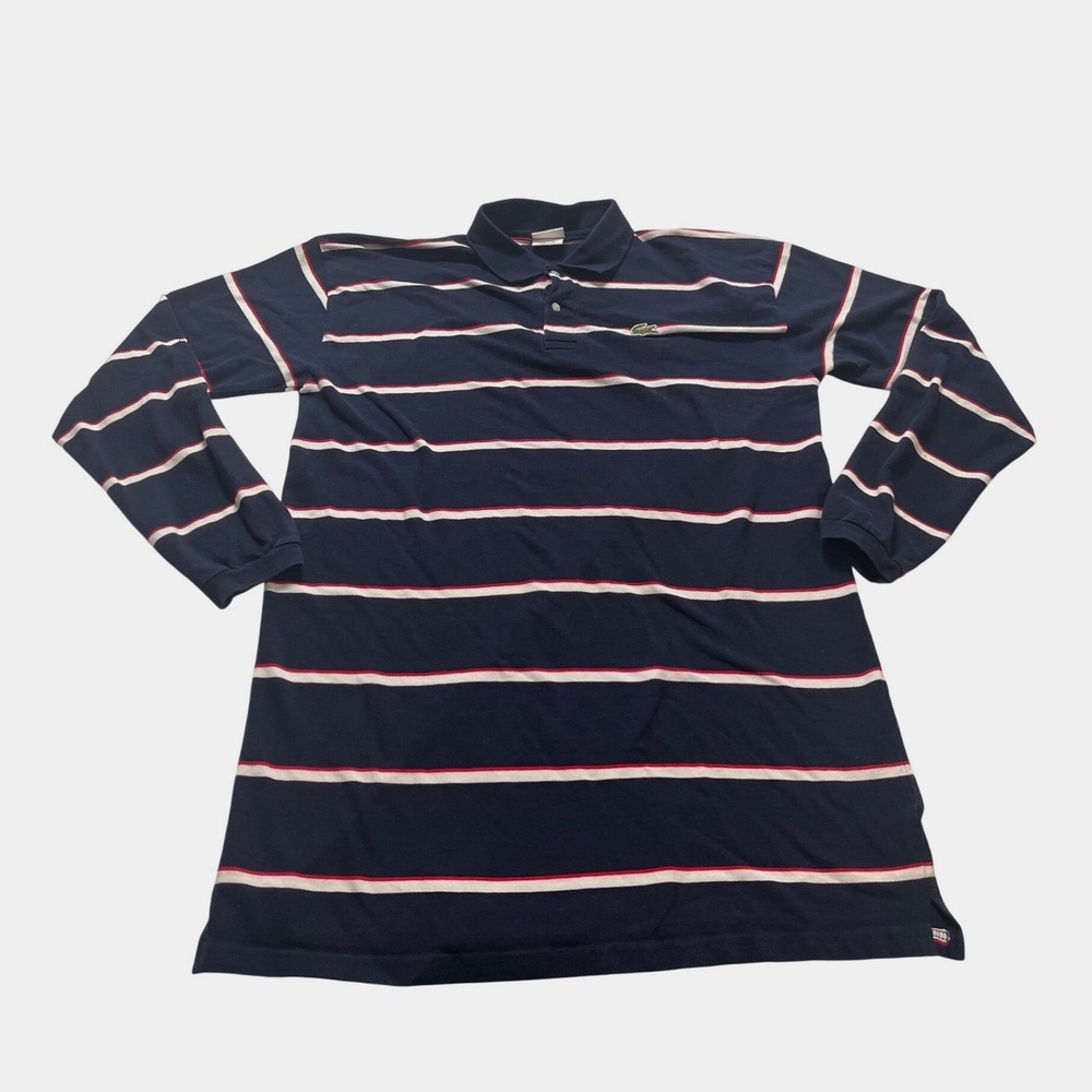 Lacoste Mens Long Sleeve Striped Polo Shirt Navy Blue Red White Size 12 6x
